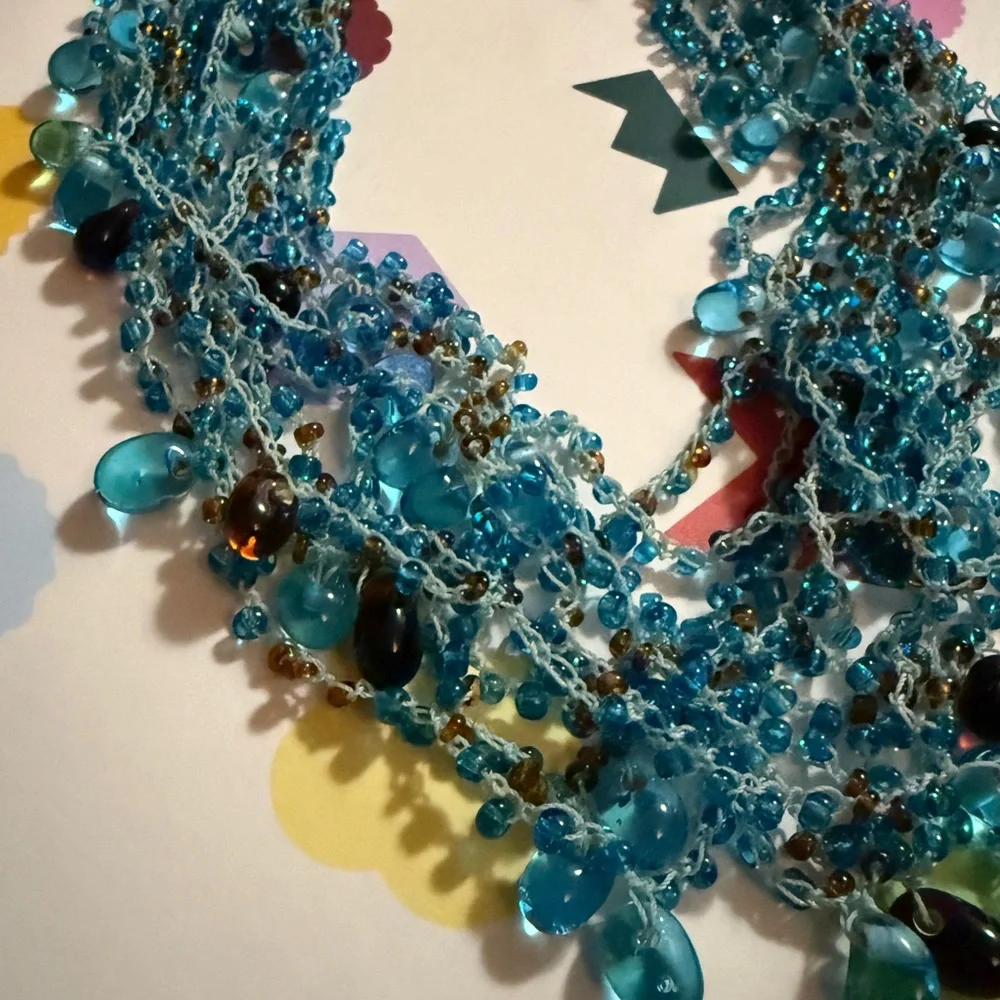Blue Glass Beaded Multi-Strand Adjustable Necklace